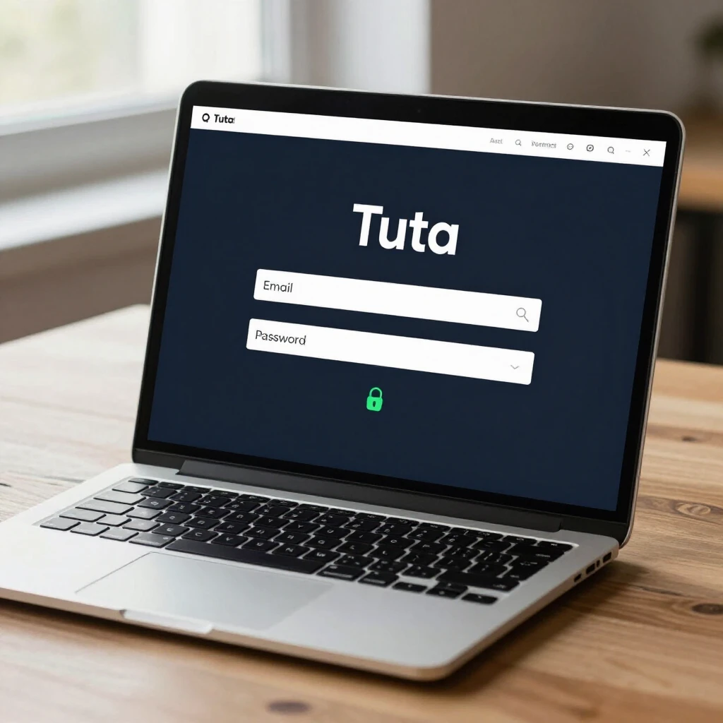 Tuta email login screen on a laptop highlighting secure access