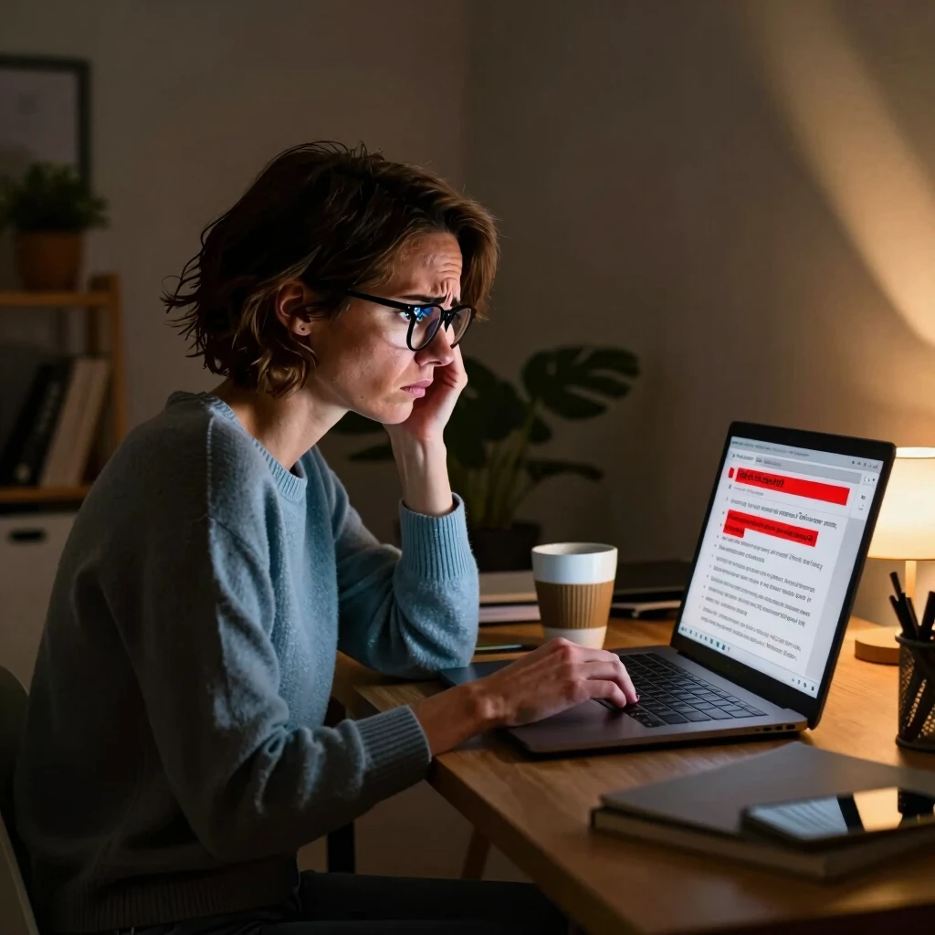Woman auditing her online presence on a laptop