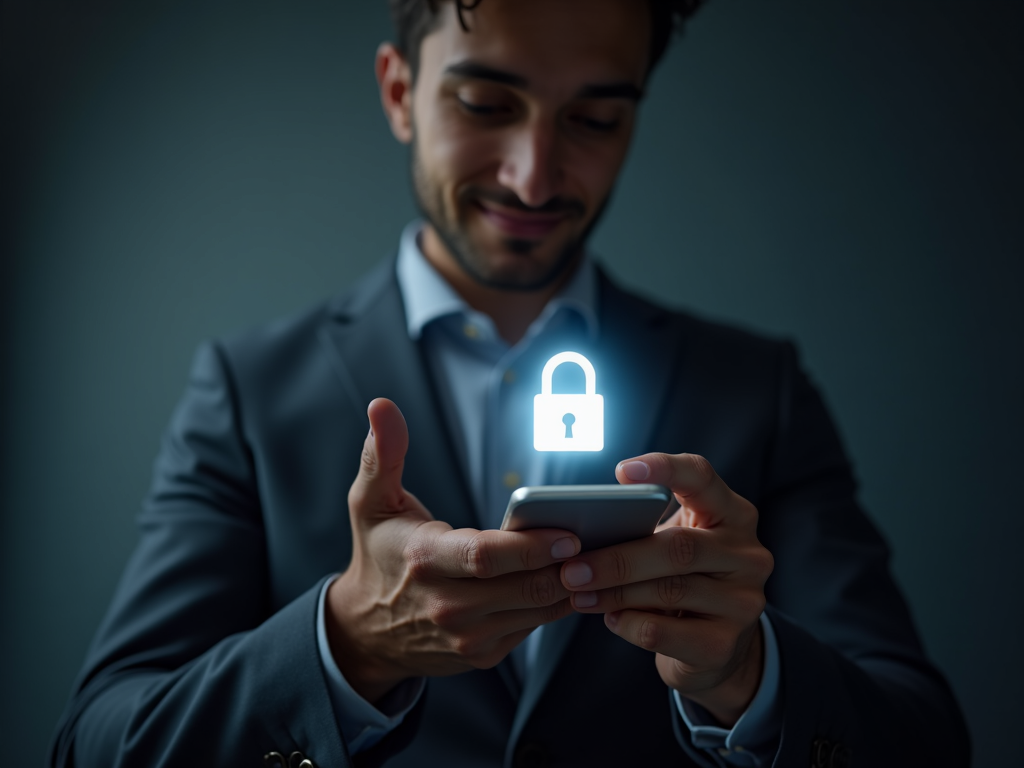 Person adjusting phone privacy settings with padlock icon.