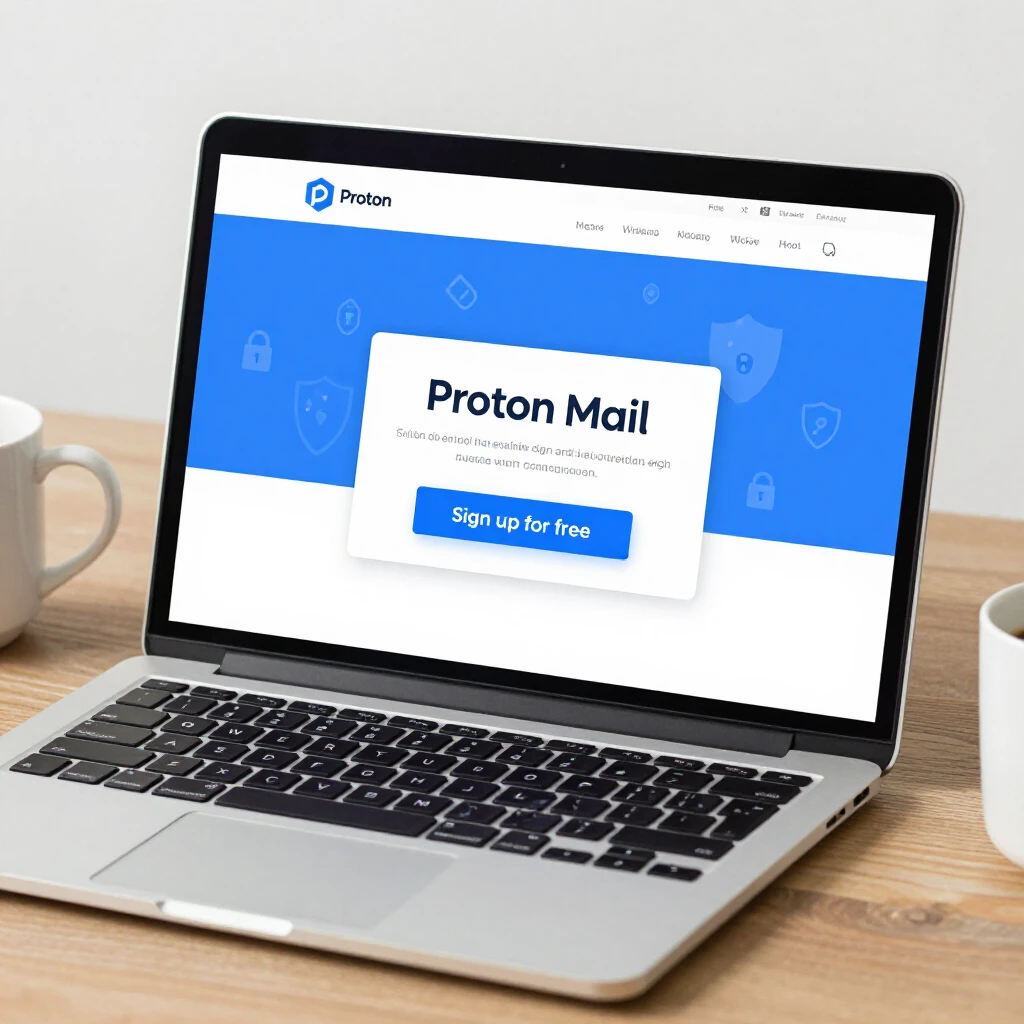 Proton Mail homepage on a laptop screen