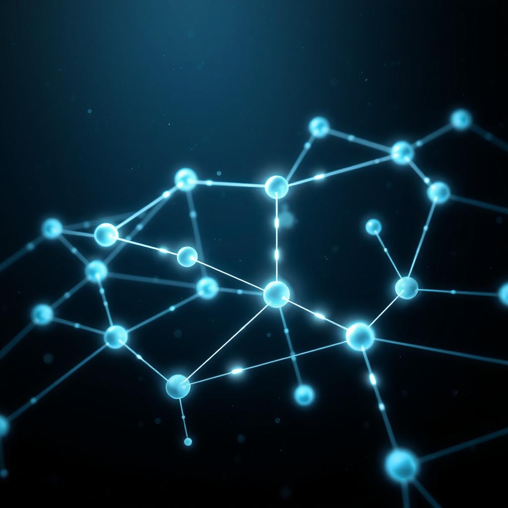Blockchain network visualized as glowing interconnected nodes