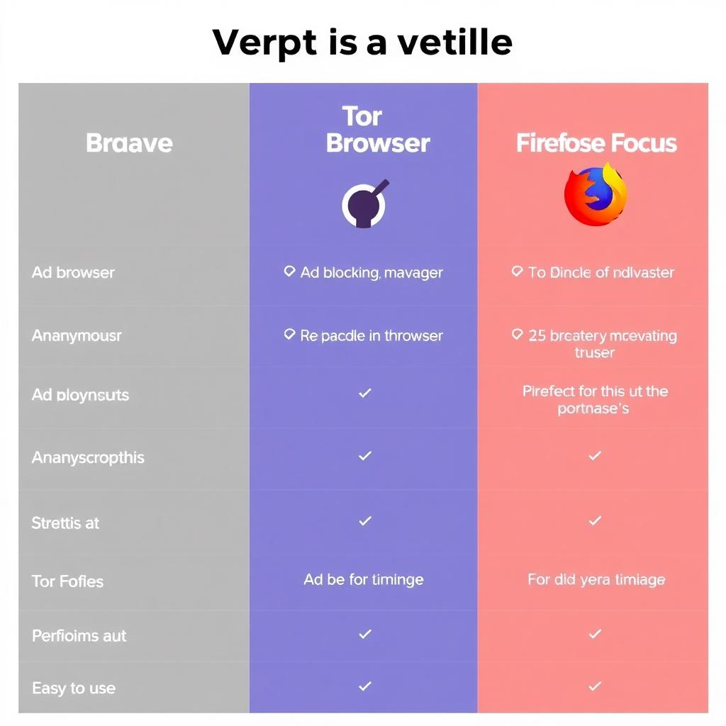 Comparison table of privacy browsers with feature icons