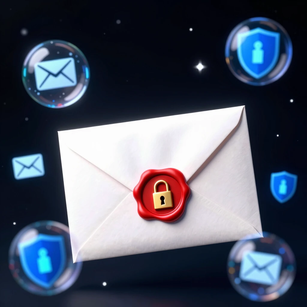 Secure envelope with glowing lock seal in cyberspace, representing encrypted email communication