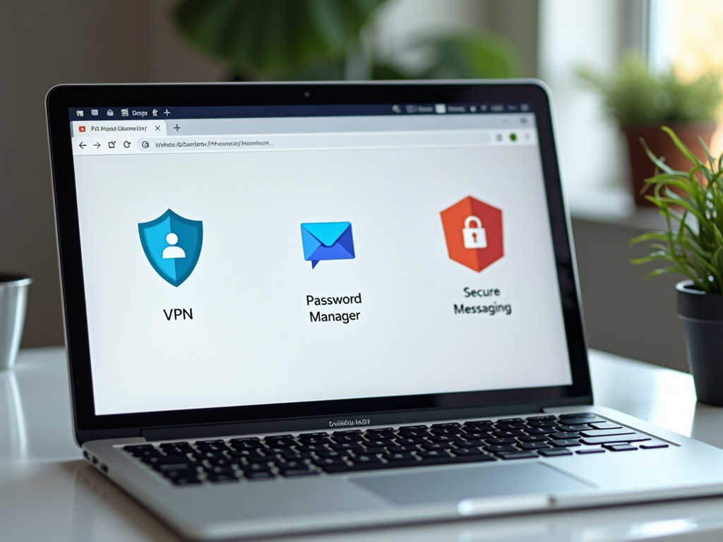 Laptop with privacy tool icons on screen