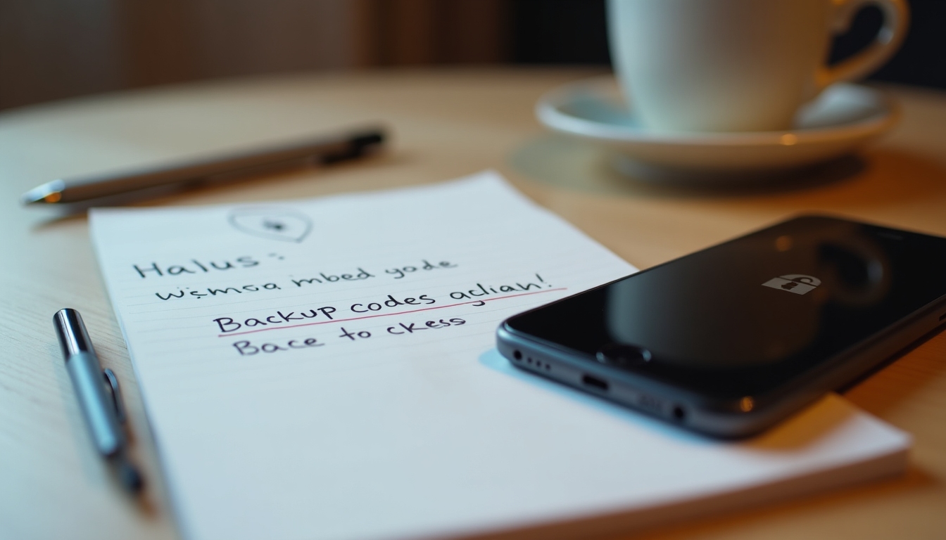 Backup codes written on paper beside a phone