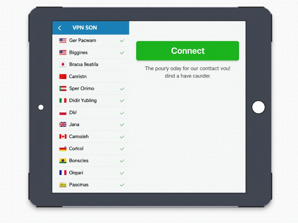 VPN app interface on tablet