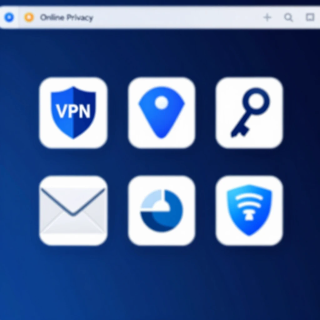 Icons representing essential online privacy tools on a computer screen