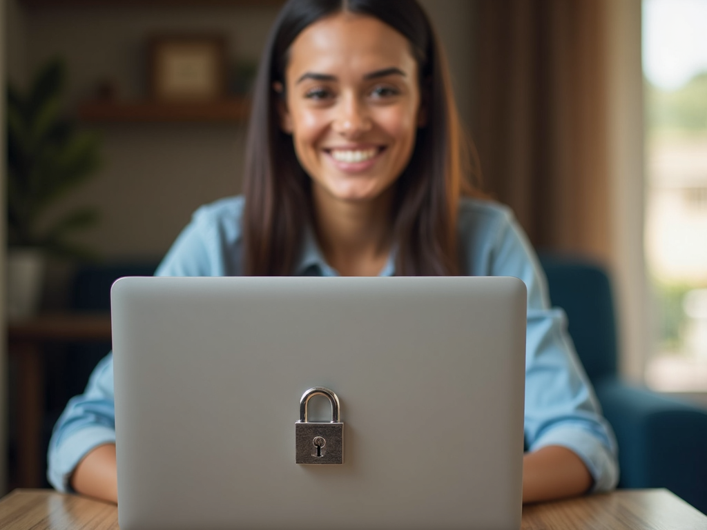 Person locking laptop with confidence
