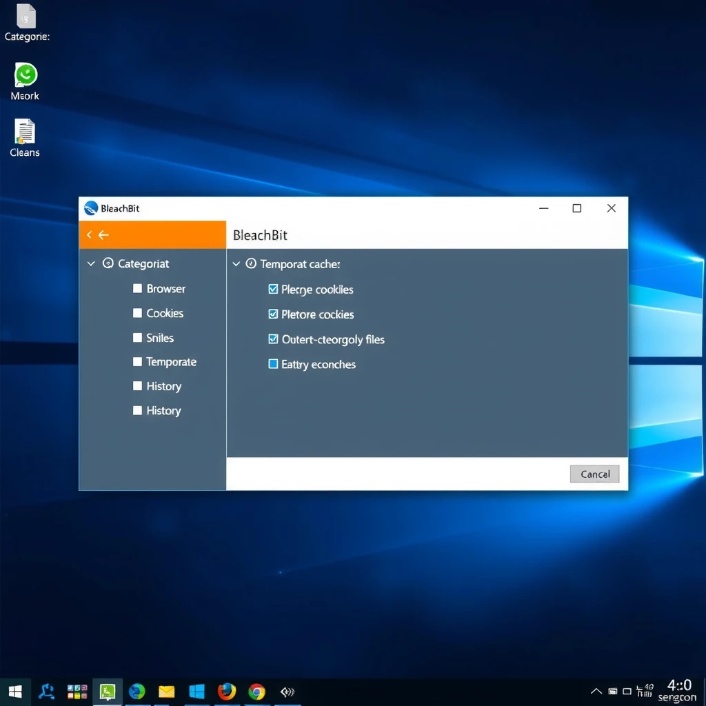 BleachBit software cleaning browser data for privacy