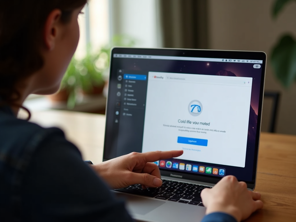 Person updating software on a laptop at home.