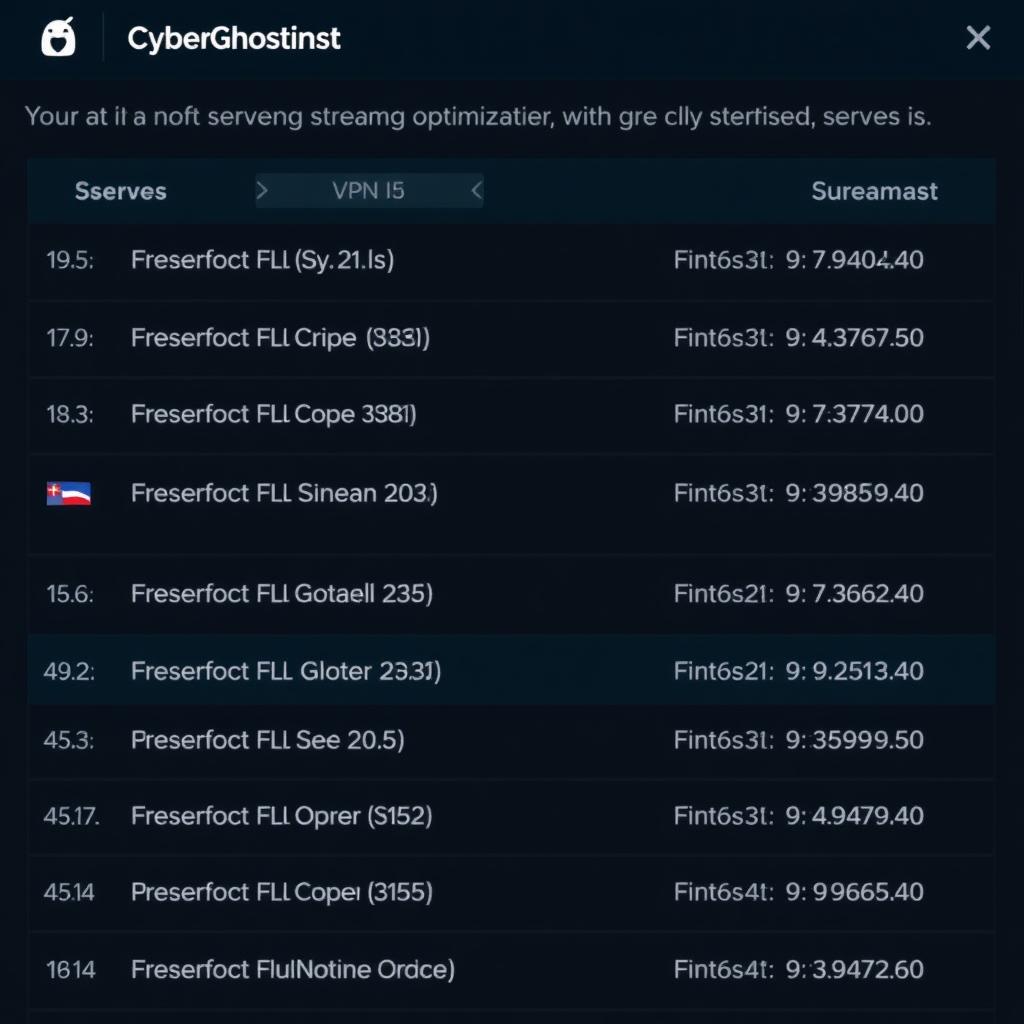 CyberGhost streaming-optimized server list.