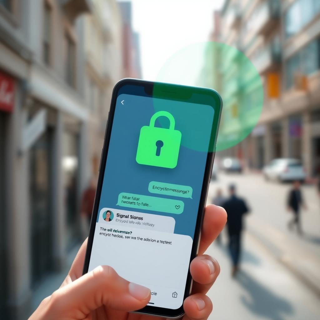 Smartphone showing an encrypted chat on the Signal app