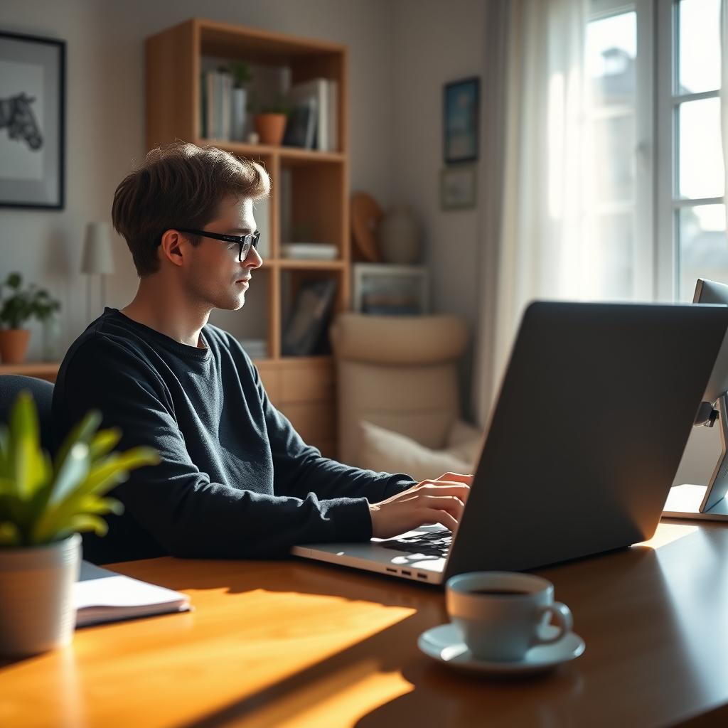 Person using a laptop with a VPN icon on the screen in a cozy home office