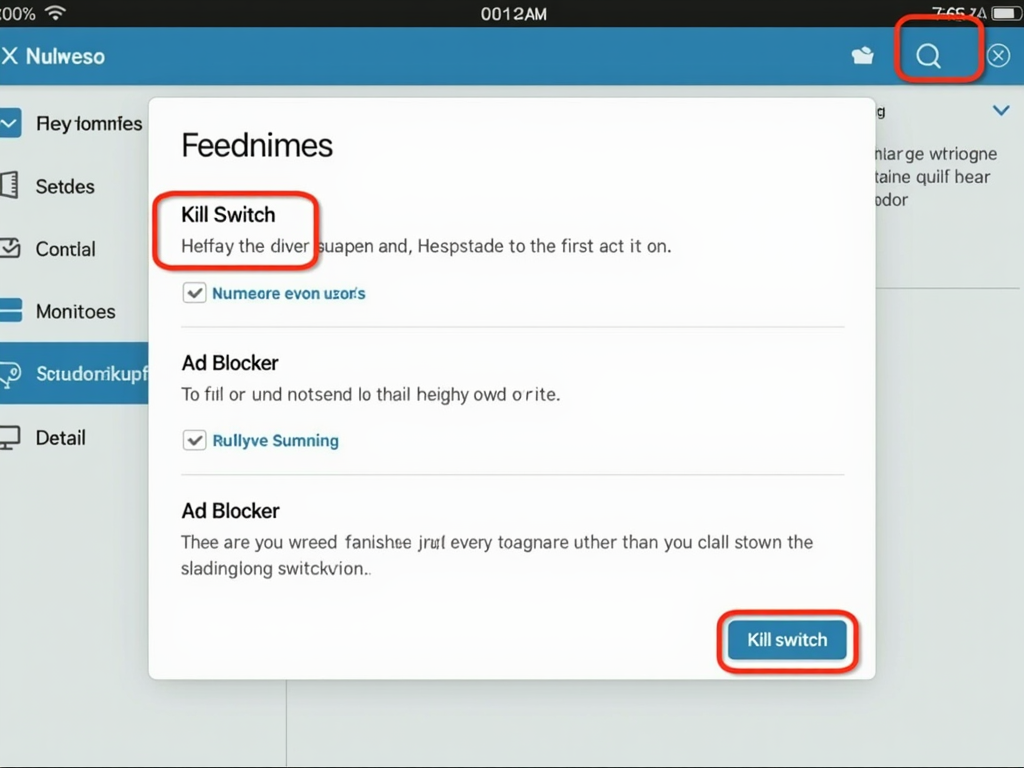 Mullvad VPN settings showing kill switch and ad blocker.