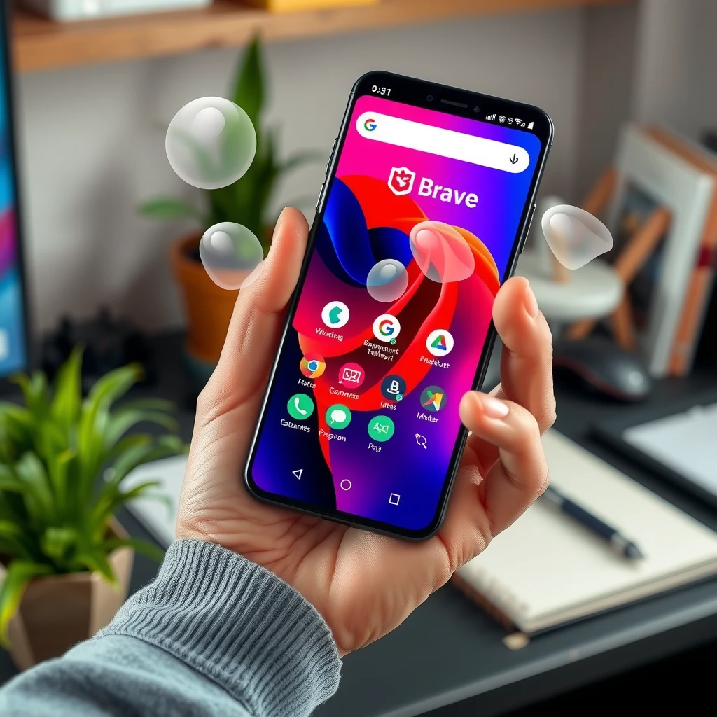 Smartphone showing Brave browser blocking online trackers