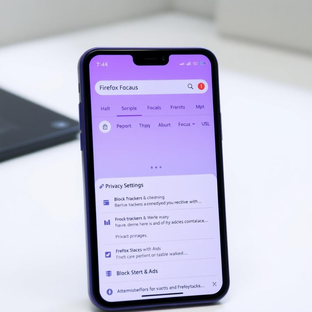 Firefox Focus mobile browser interface showing privacy settings on a smartphone