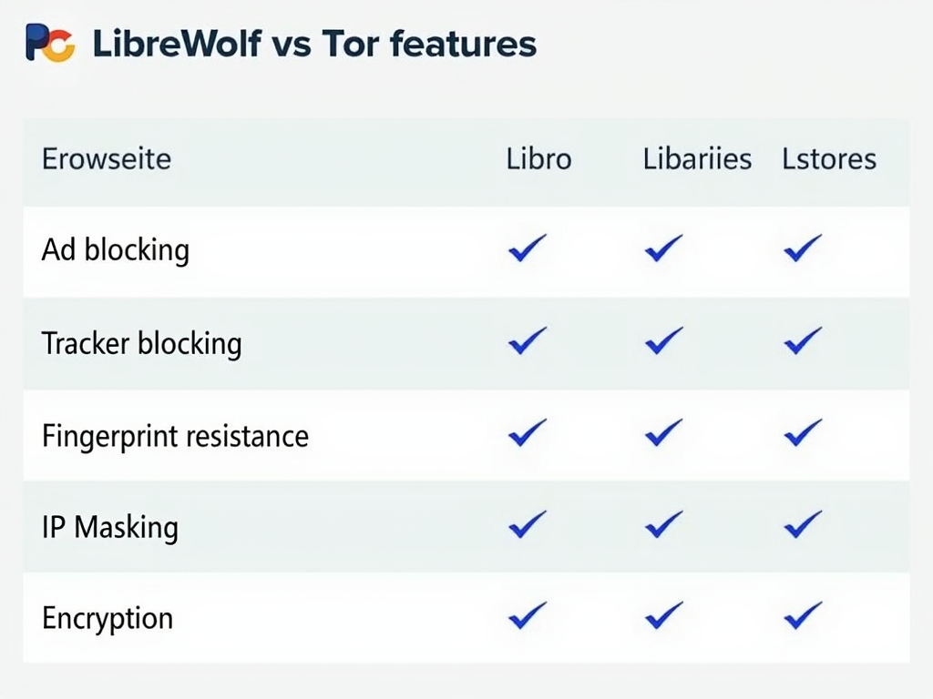 Comparison table of privacy features between LibreWolf and Tor.