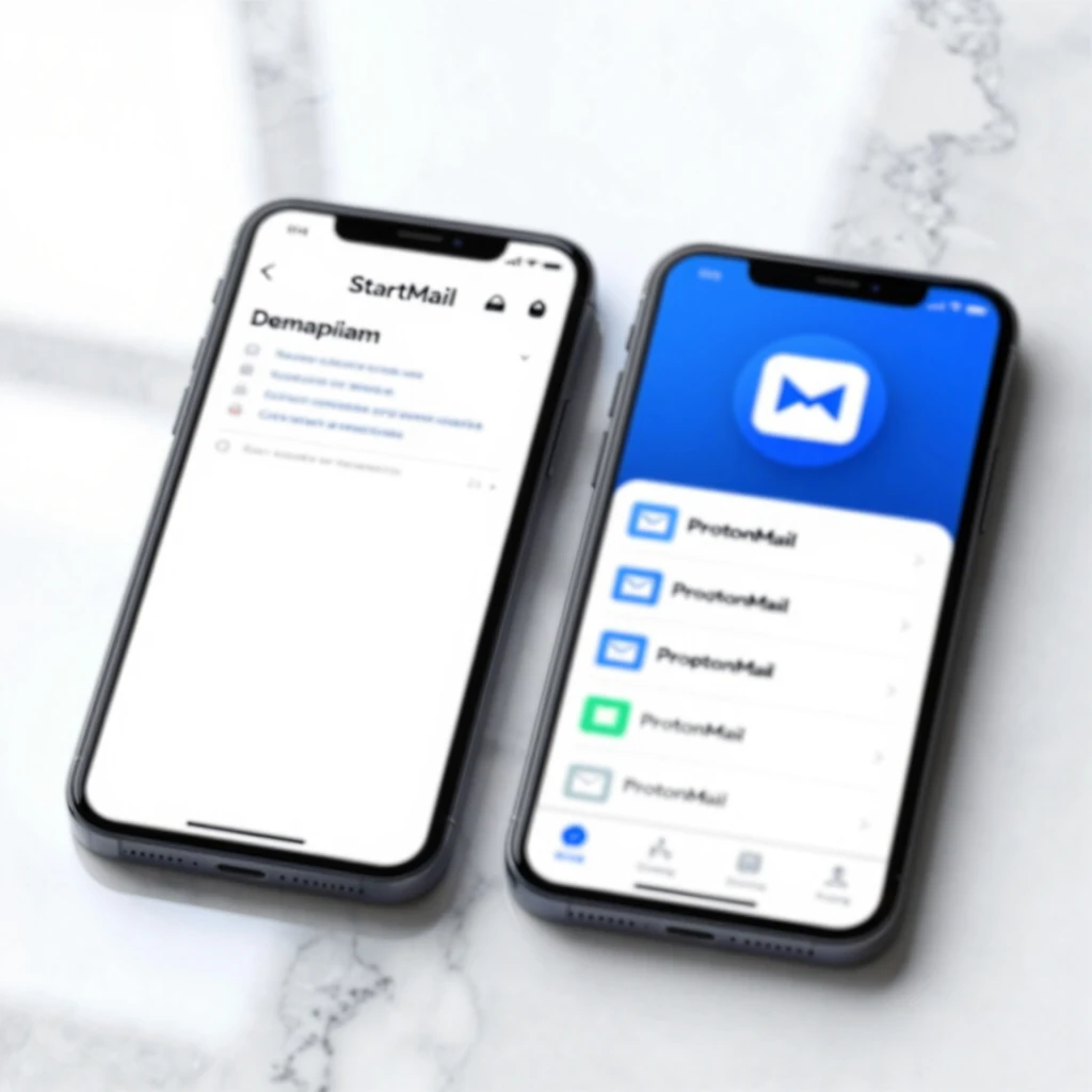 Side-by-side comparison of StartMail and ProtonMail mobile apps