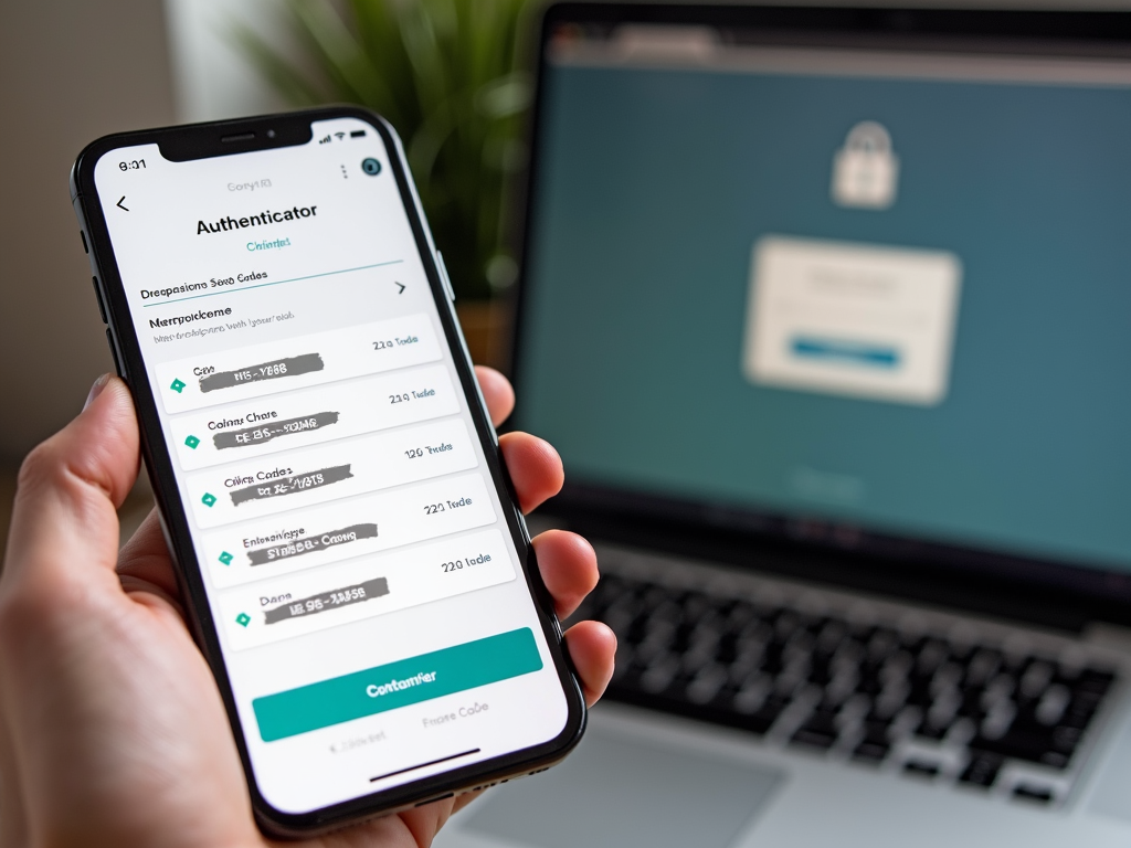 Smartphone with authenticator app and laptop login screen