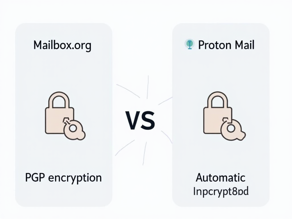Infographic comparing encryption styles of Mailbox.org and Proton Mail.