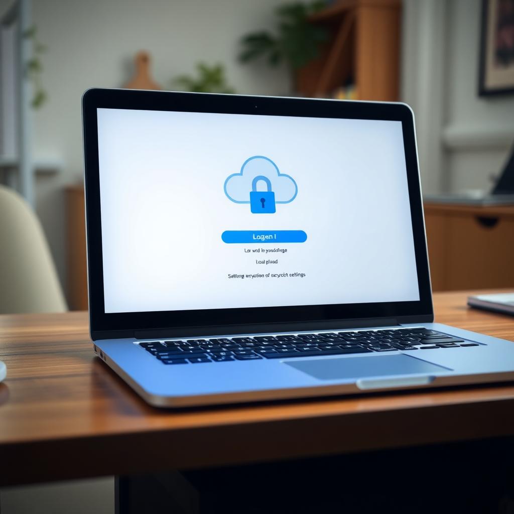 Laptop displaying a secure cloud storage login interface with a padlock icon
