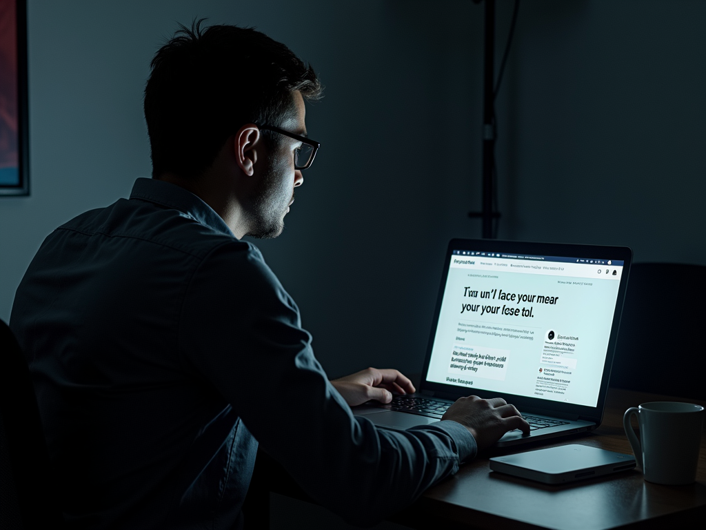 Concerned individual reading about a data breach on a laptop