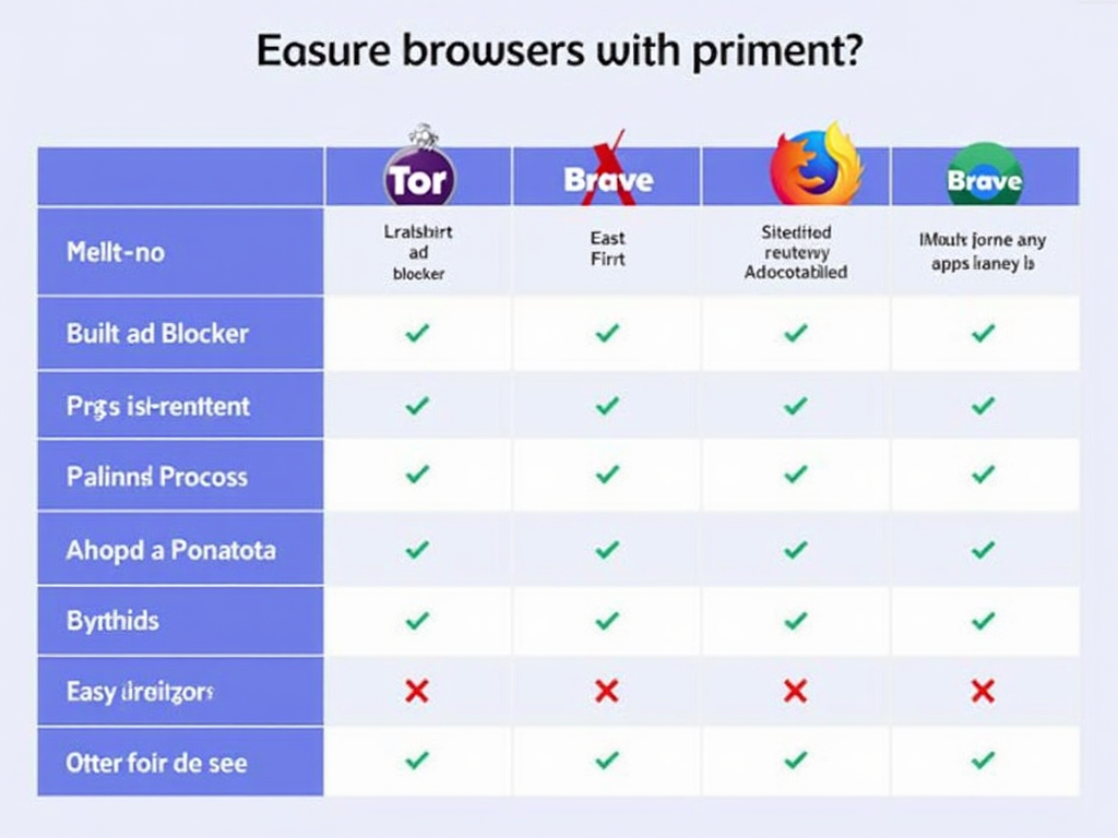 Comparison chart of privacy-focused browsers