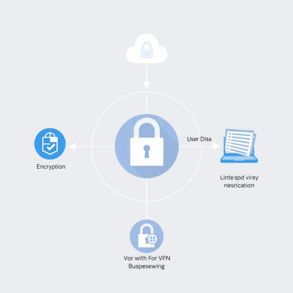 A diagram explaining how a VPN works, with arrows showing encrypted data flow from a user’s device to the internet via a VPN server.