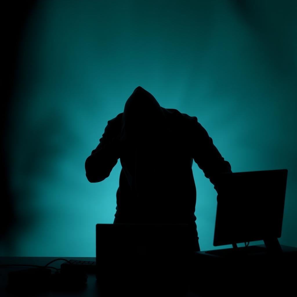 Hacker silhouette representing online threats.