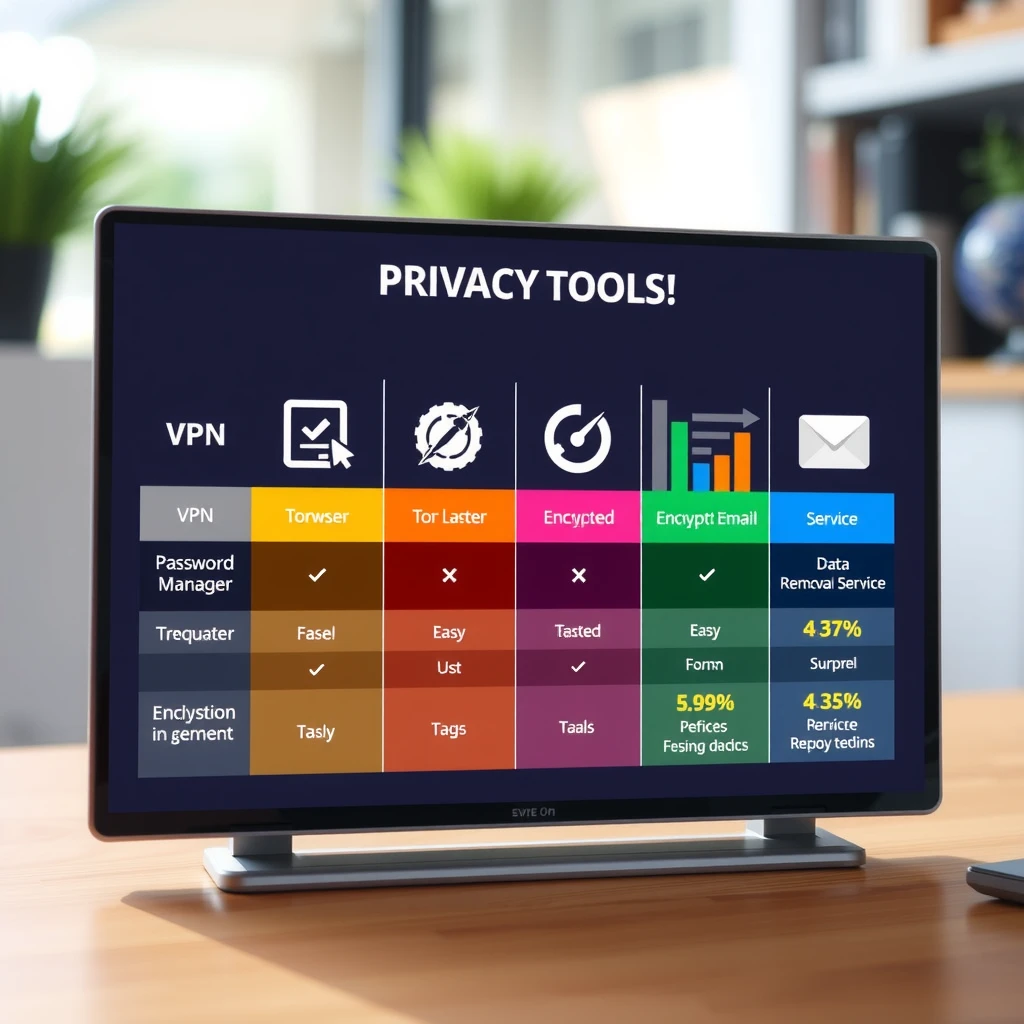 Comparison chart of top privacy tools including VPN, browser, password manager