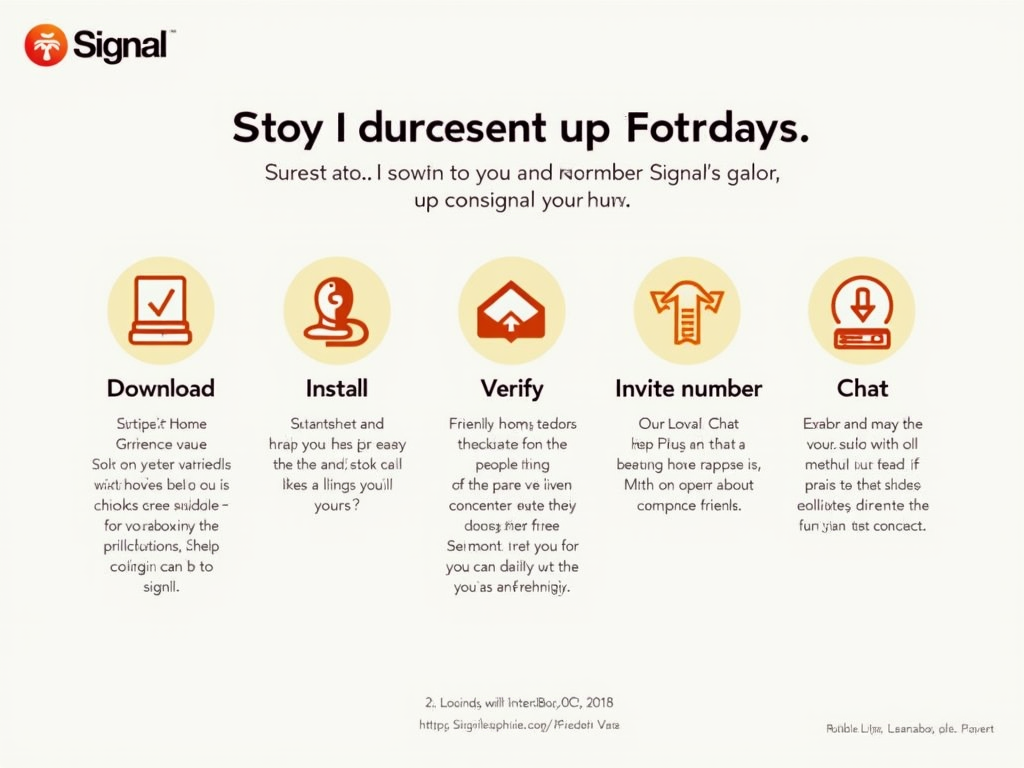 Infographic showing five steps to set up Signal on a phone.