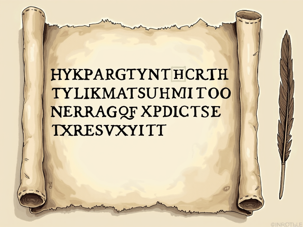Illustration of the Caesar cipher on parchment with a quill pen.