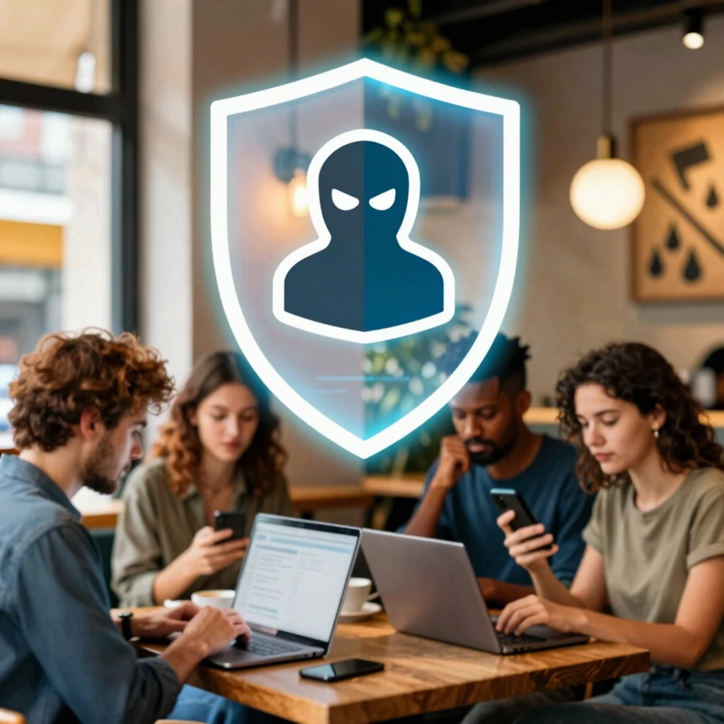 People enjoying online privacy with protective shield