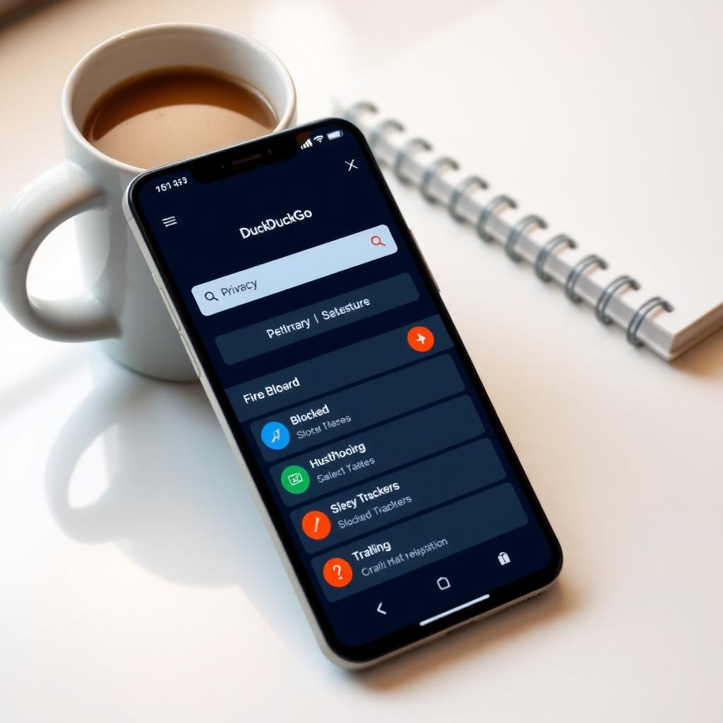 Smartphone displaying DuckDuckGo browser with privacy dashboard