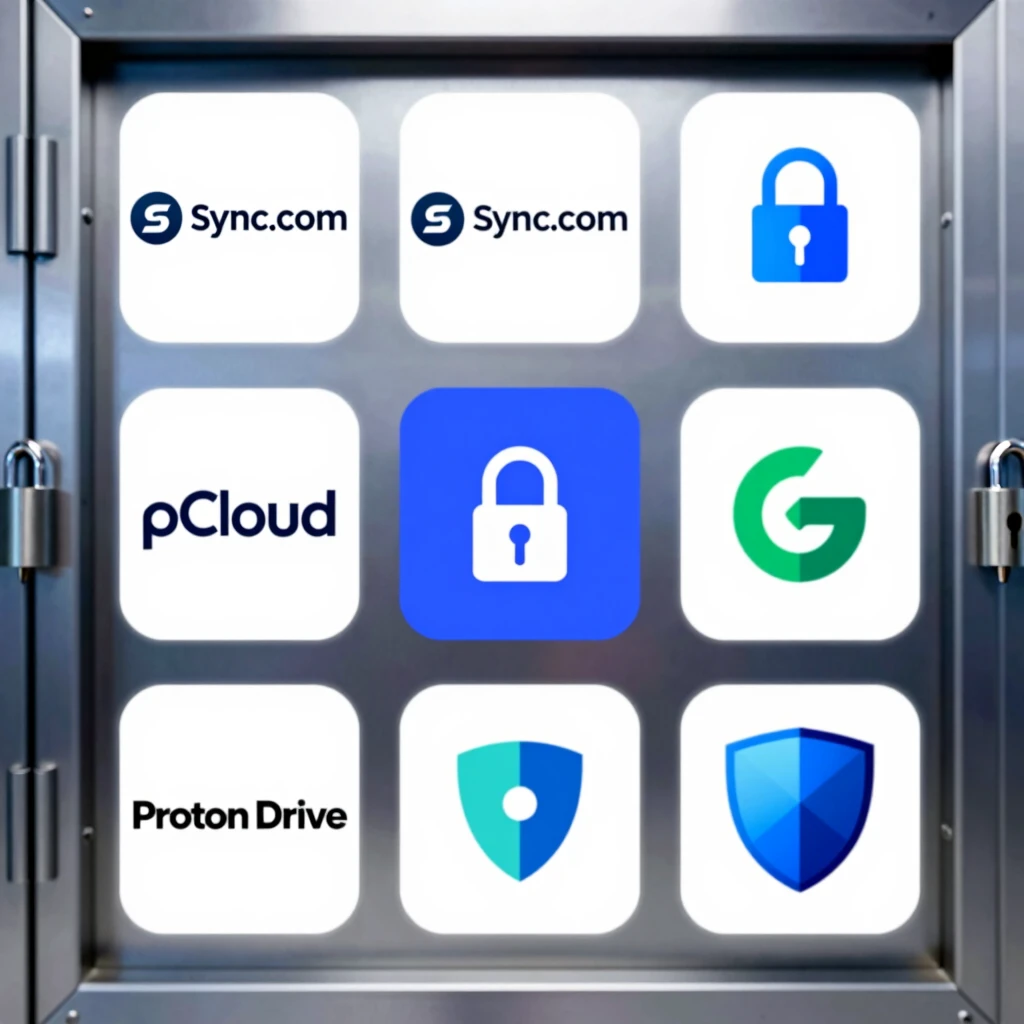 Logos of the 10 best secure cloud storage options for 2025