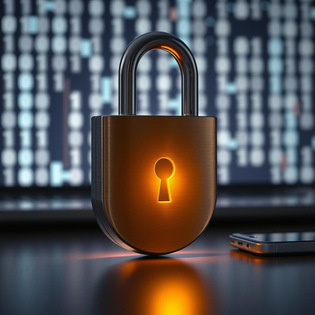 Glowing padlock symbolizing encryption with a digital background