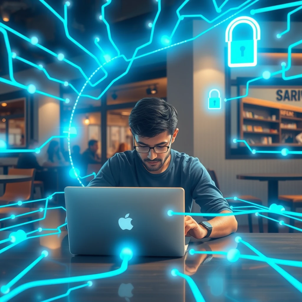 Secure VPN connection protecting user data in public place