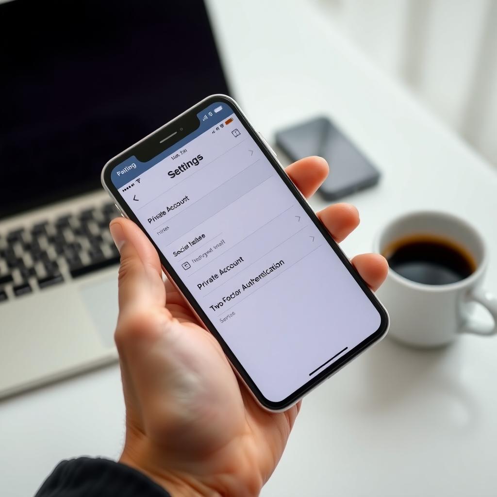 Smartphone showing social media privacy settings on a modern desk