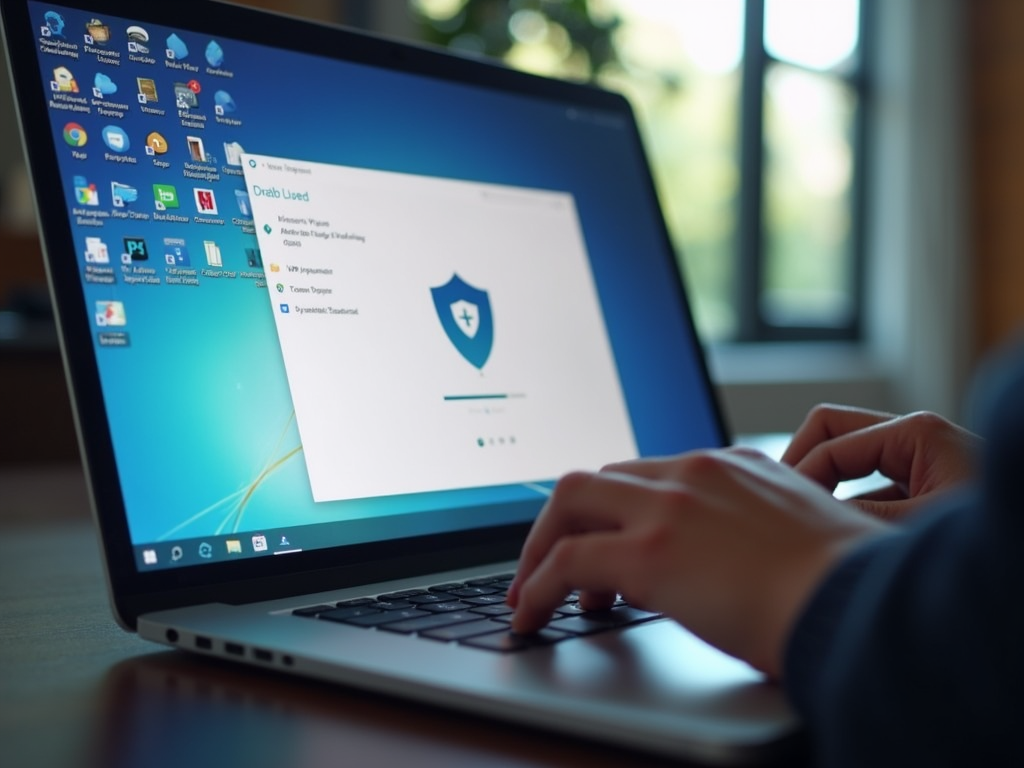 Person using laptop with VPN