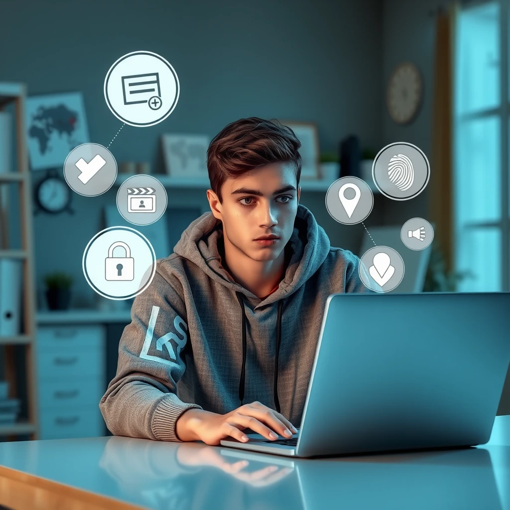 Person concerned about online tracking on their laptop