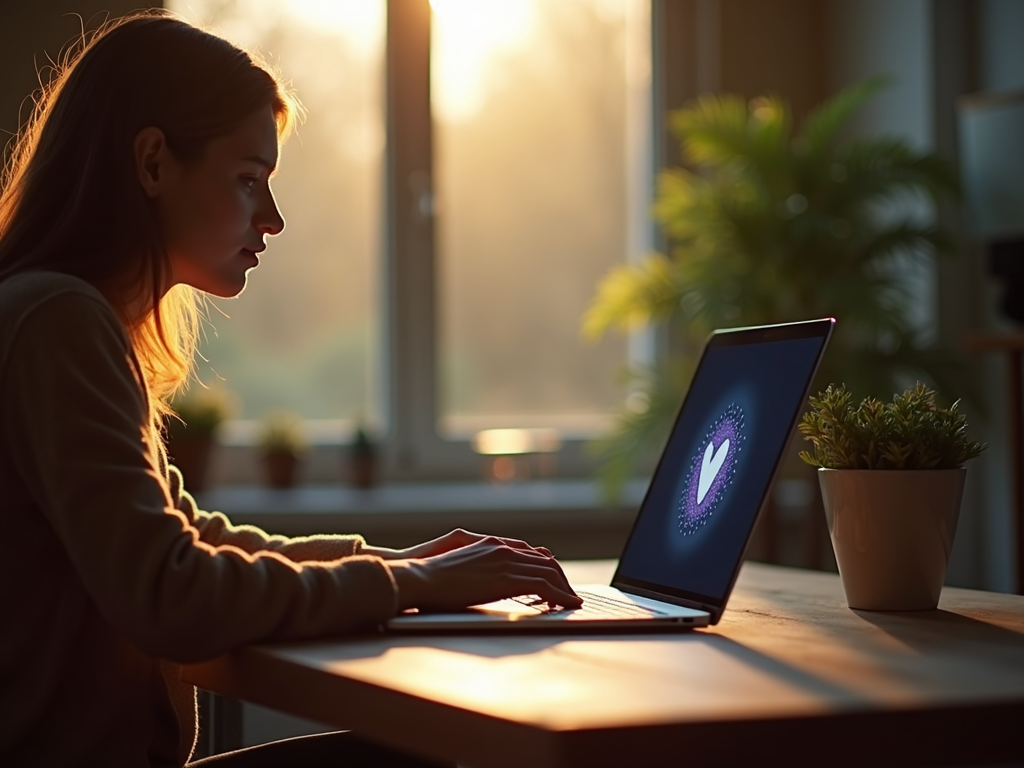 Person working securely with a VPN in a cozy room.