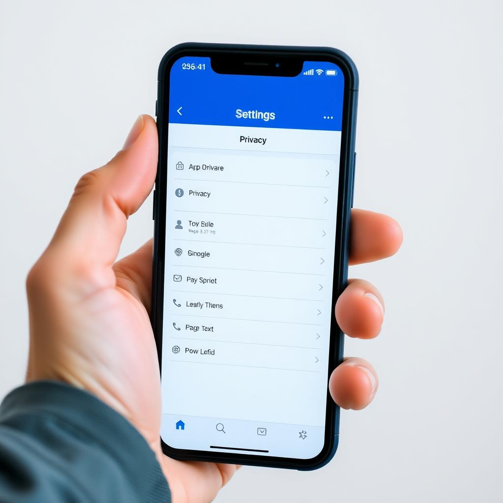 Hand holding a smartphone displaying social media privacy settings.