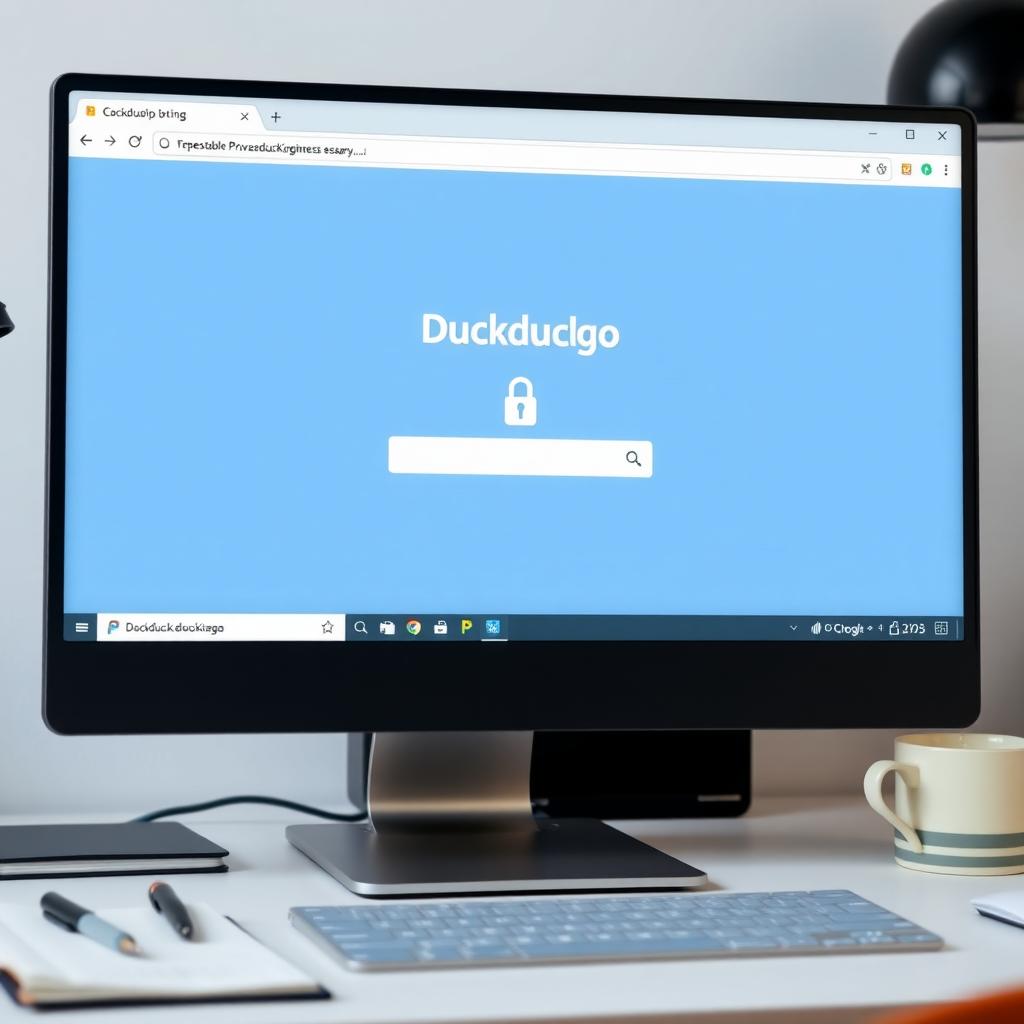 DuckDuckGo browser open on a computer desktop, showcasing its privacy-focused interface.