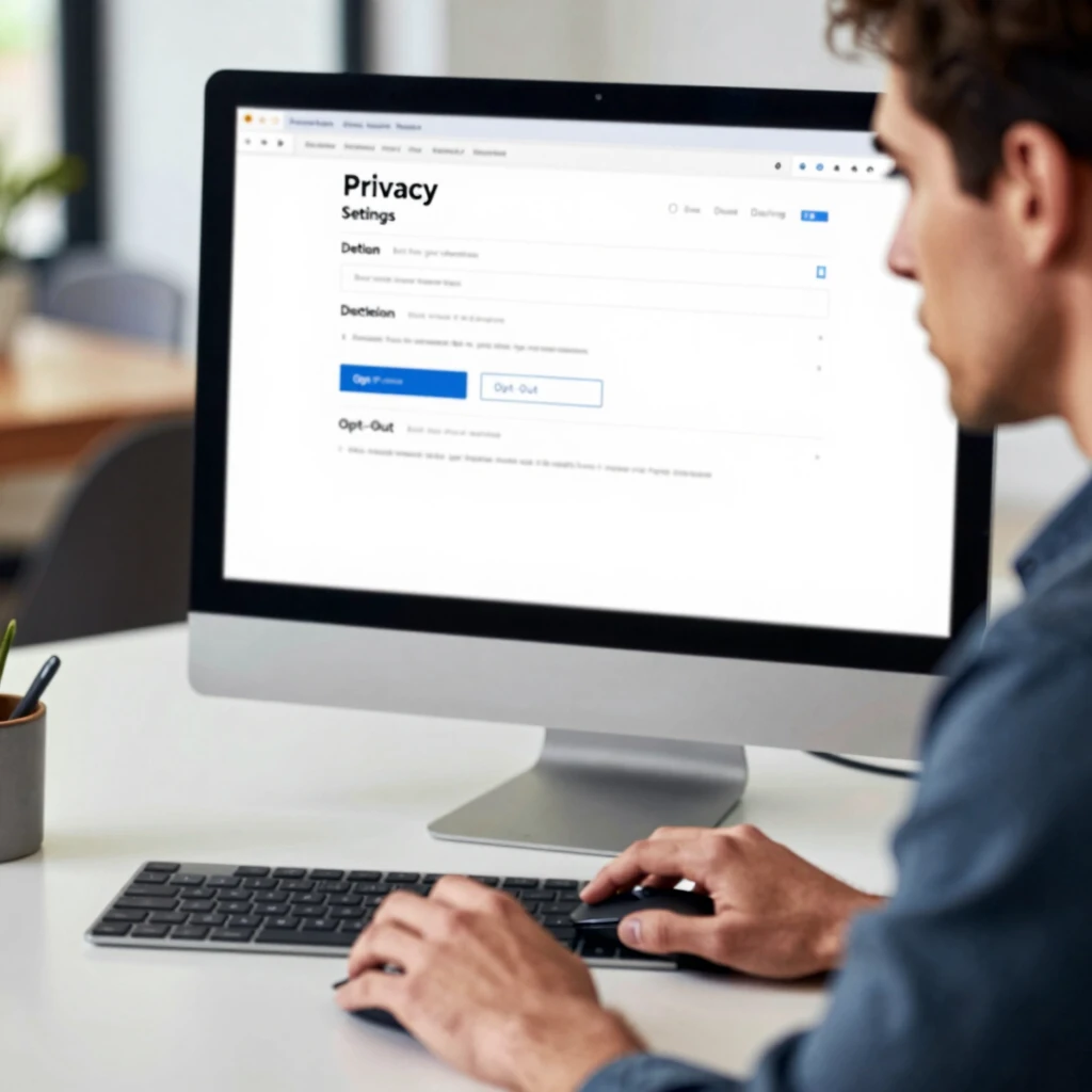 Person managing online privacy settings on computer