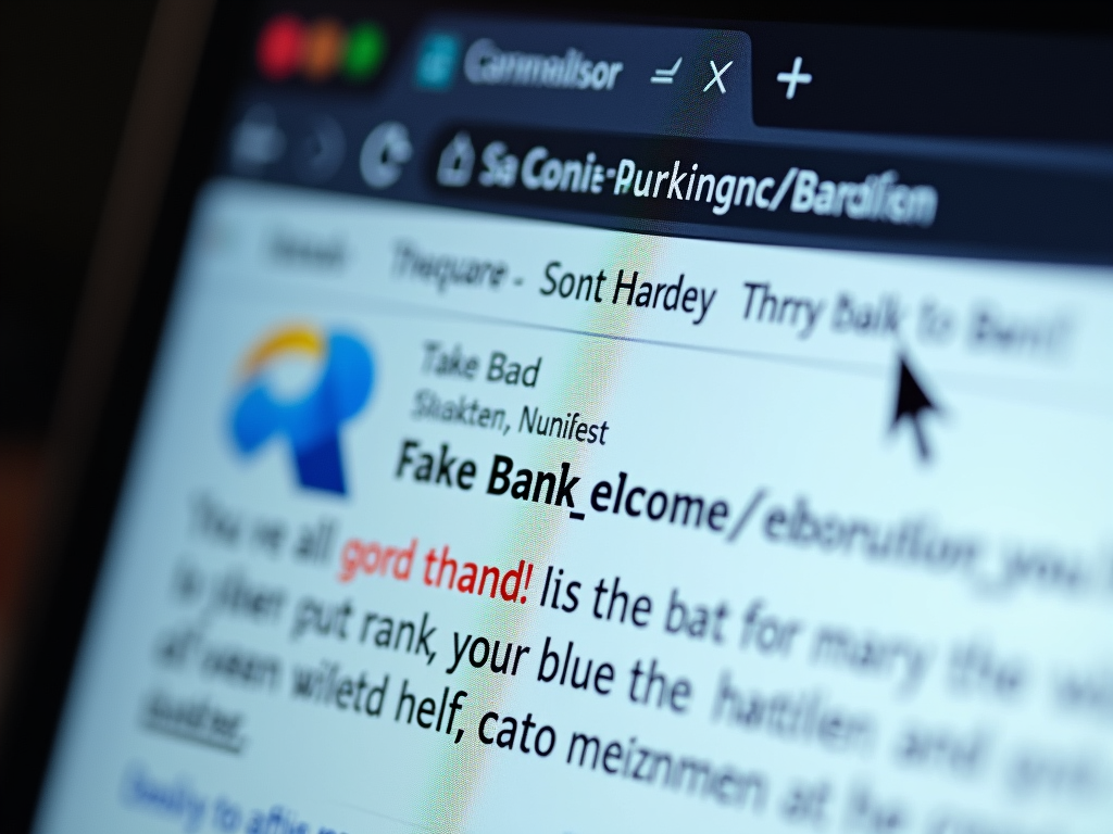 A phishing email with suspicious elements displayed on a computer screen.