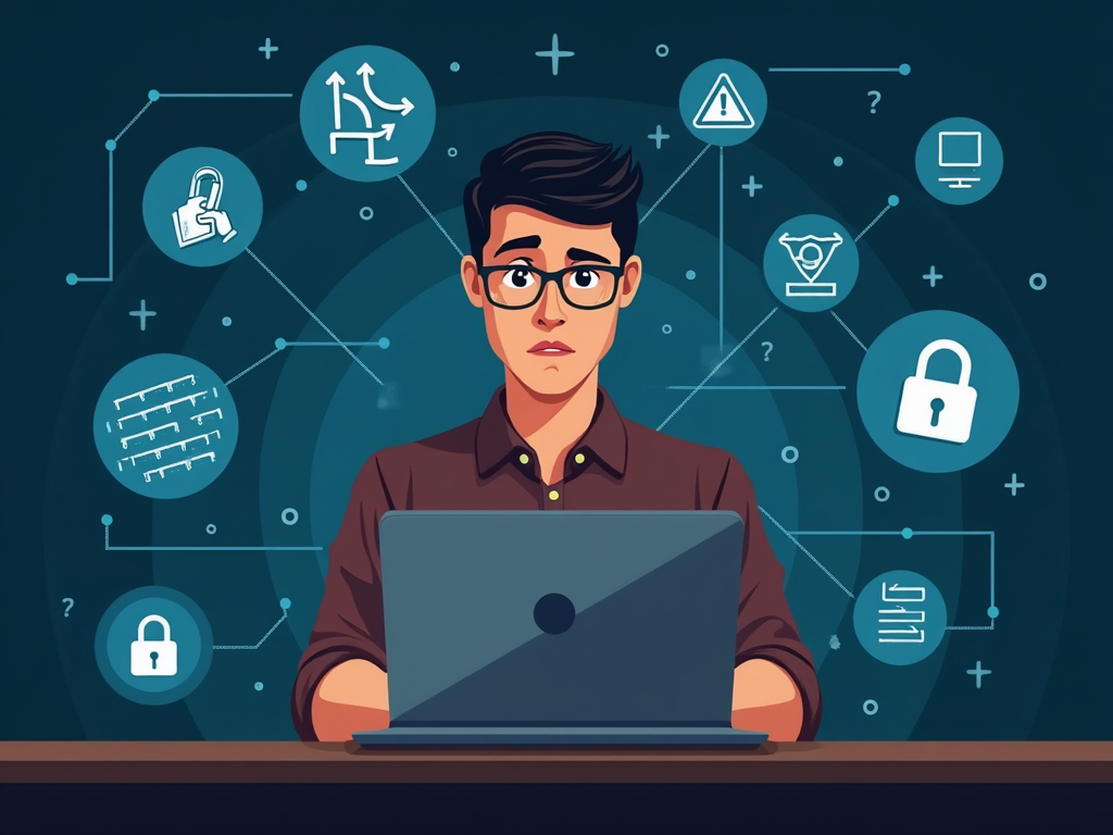 Concerned individual browsing the internet with data leaks in the background.
