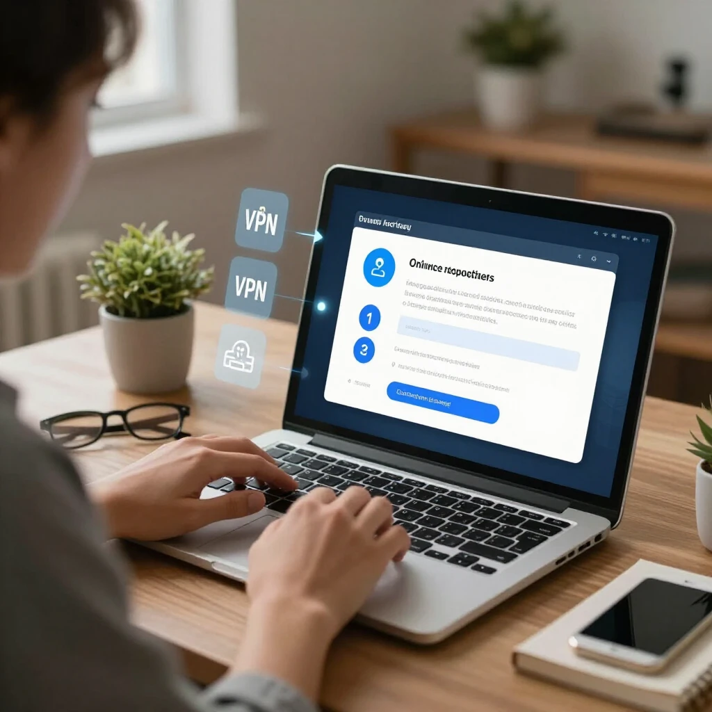 Person using laptop to set up privacy tools with step-by-step icons