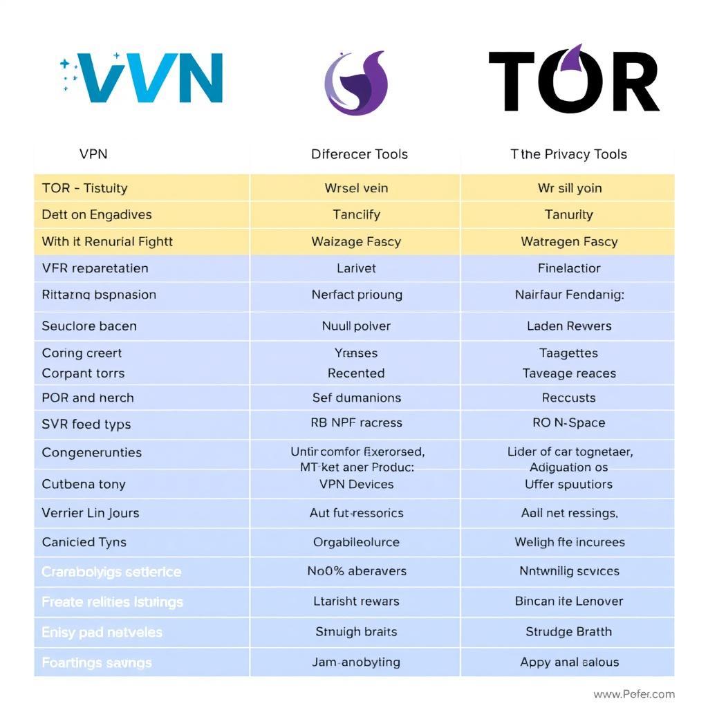 Comparison chart of various online privacy tools with their pros and cons.