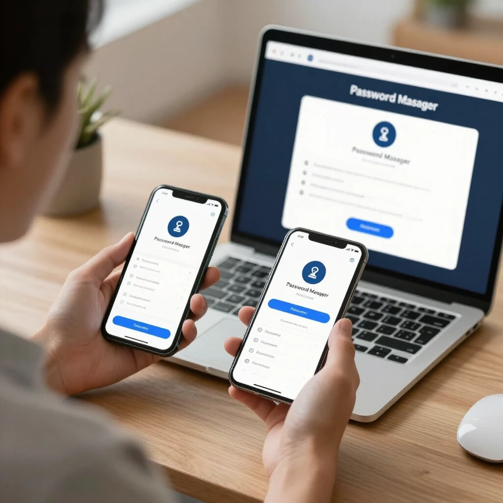 Person securely using a password manager across devices