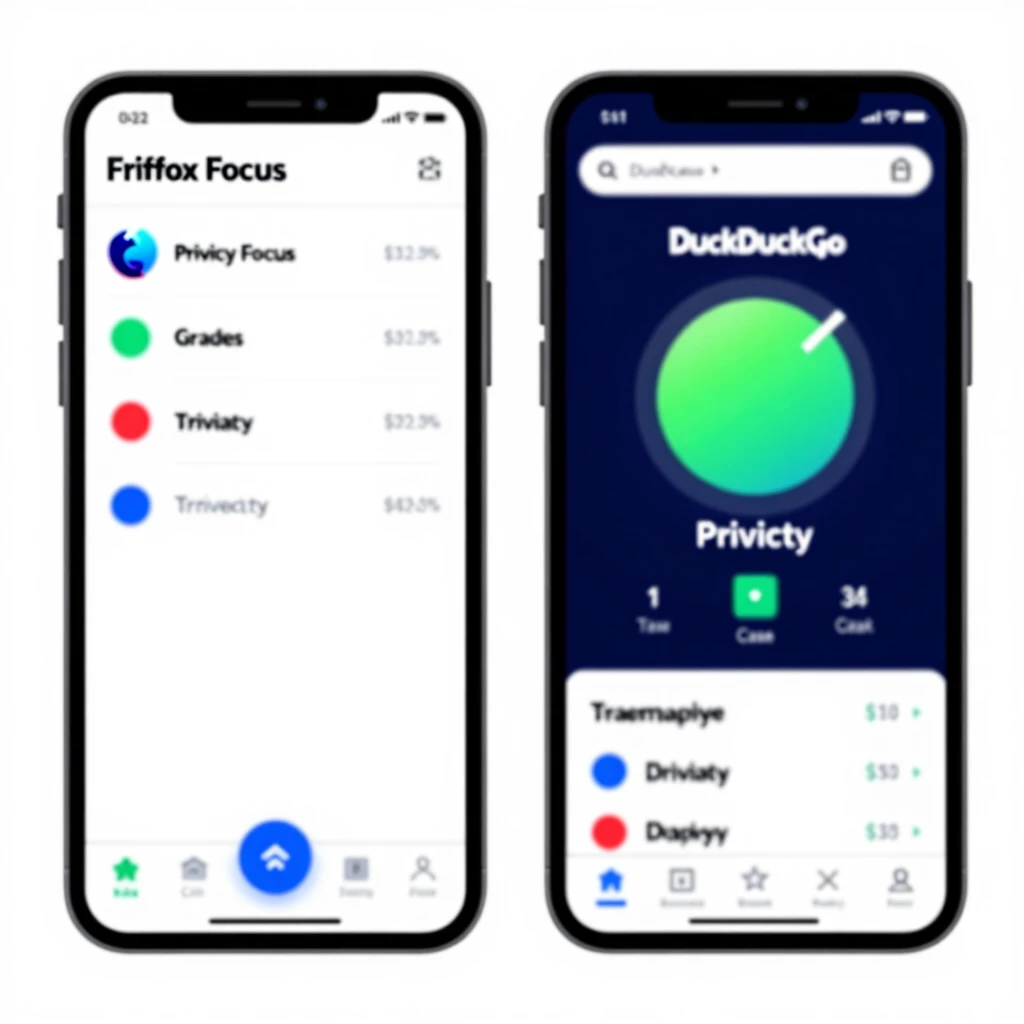Comparison of Firefox Focus and DuckDuckGo mobile browsers showing privacy features